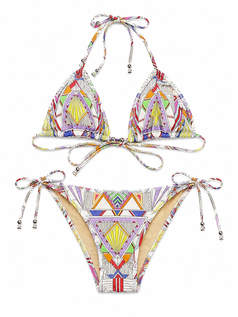 Mara Hoffman Geometric Triangle Bikini Set Side Tie Swimwear Size L